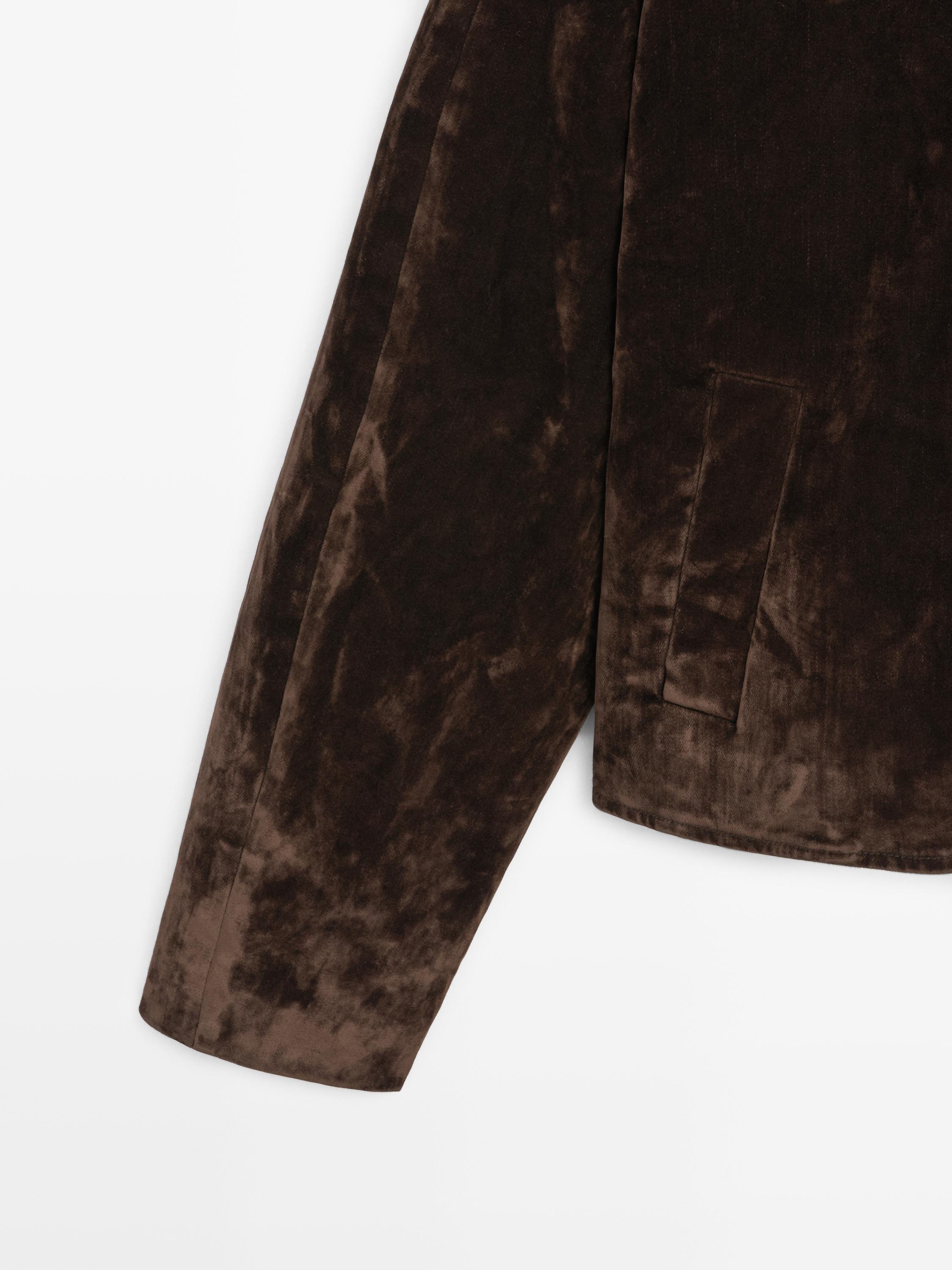 Short denim jacket with flocked finish